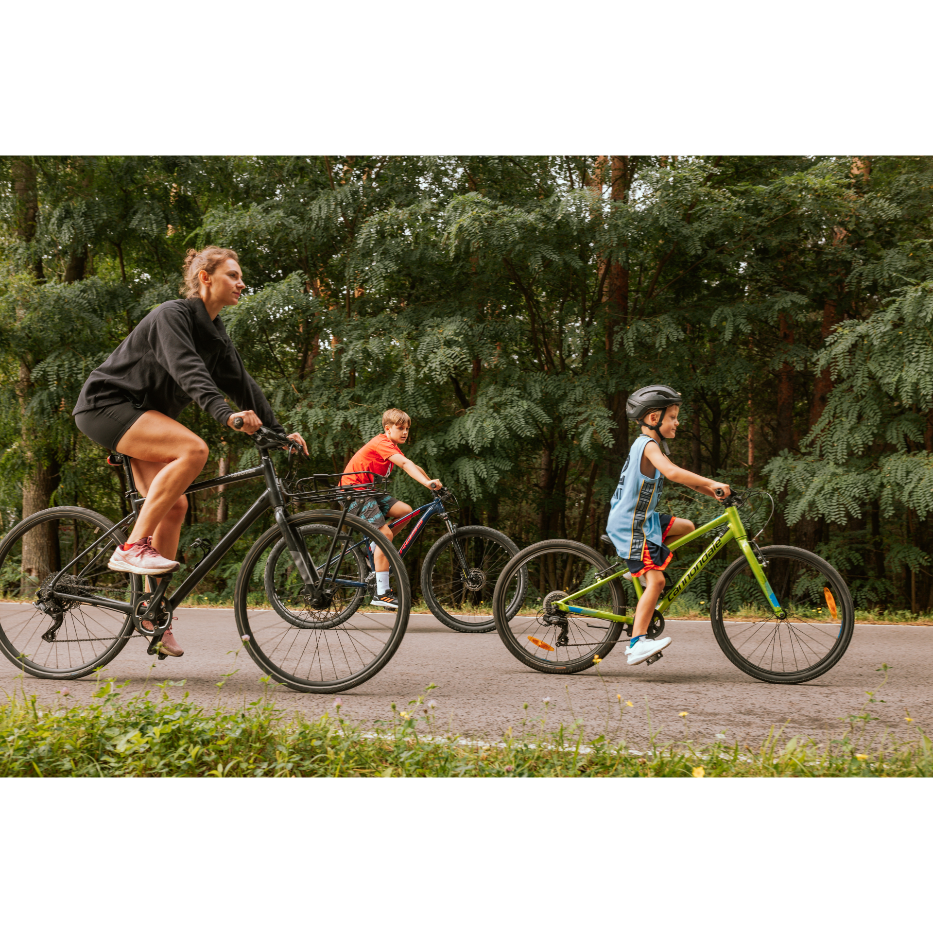 Cycling along a forest trail