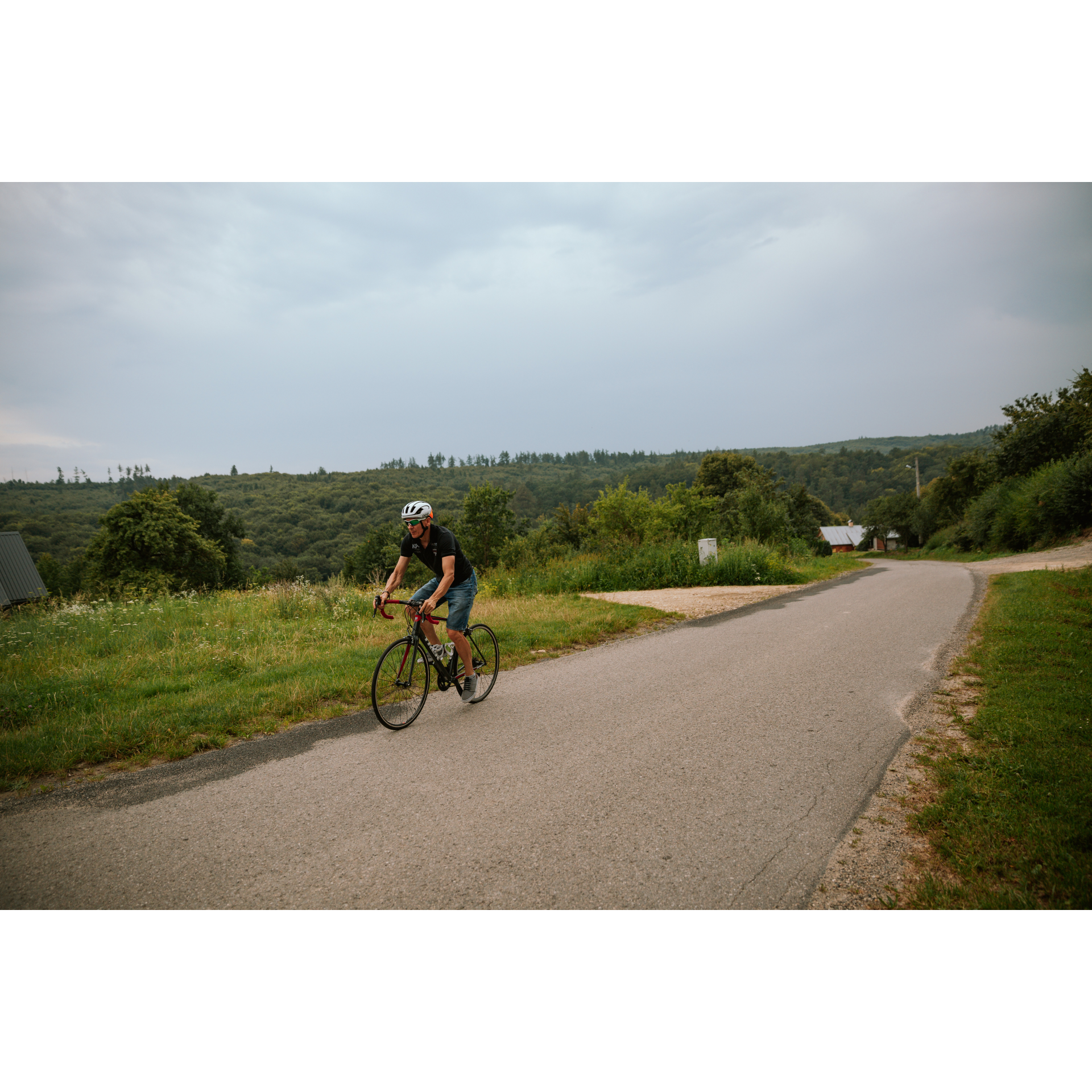 Cyclist riding in the hills