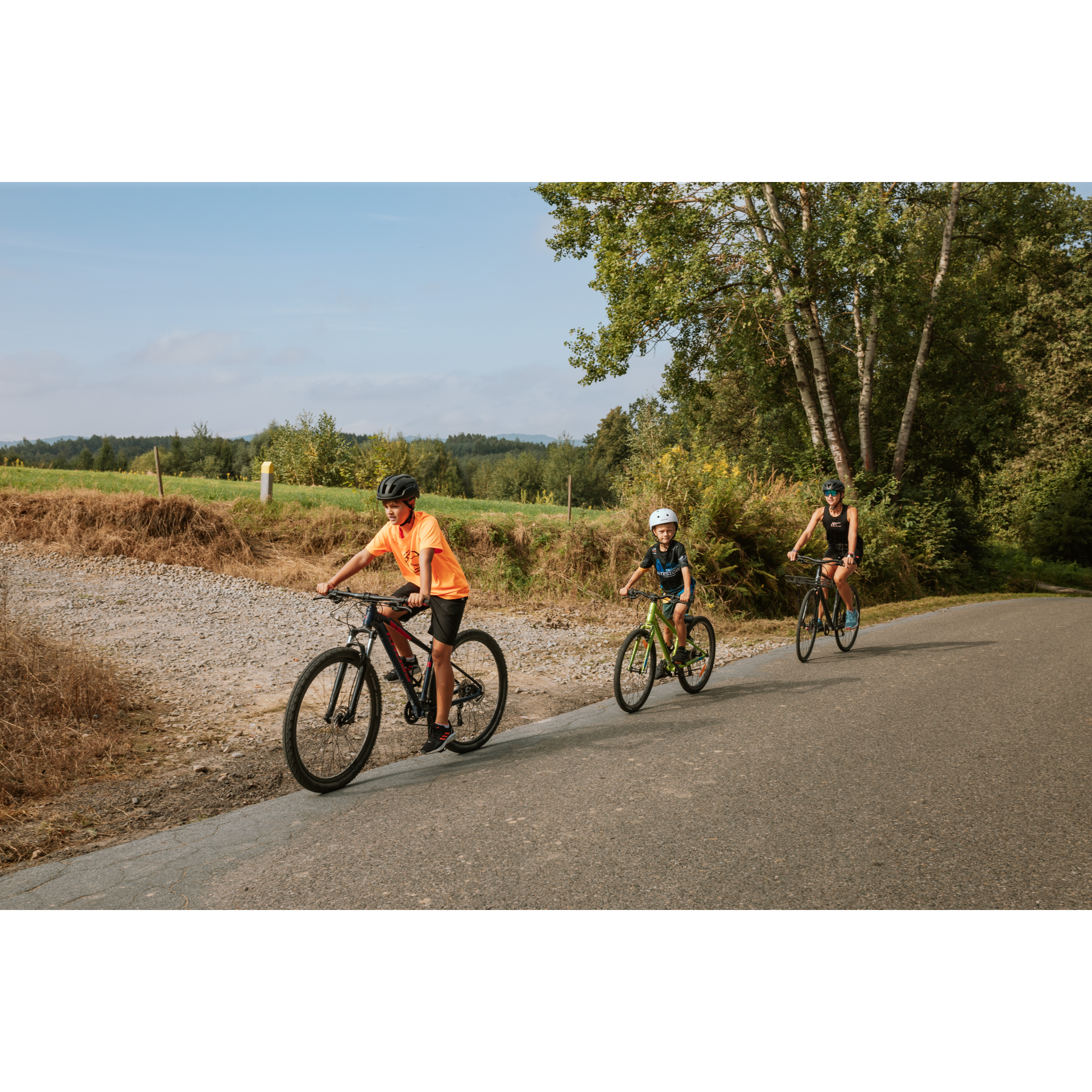 Cyclists riding in a line