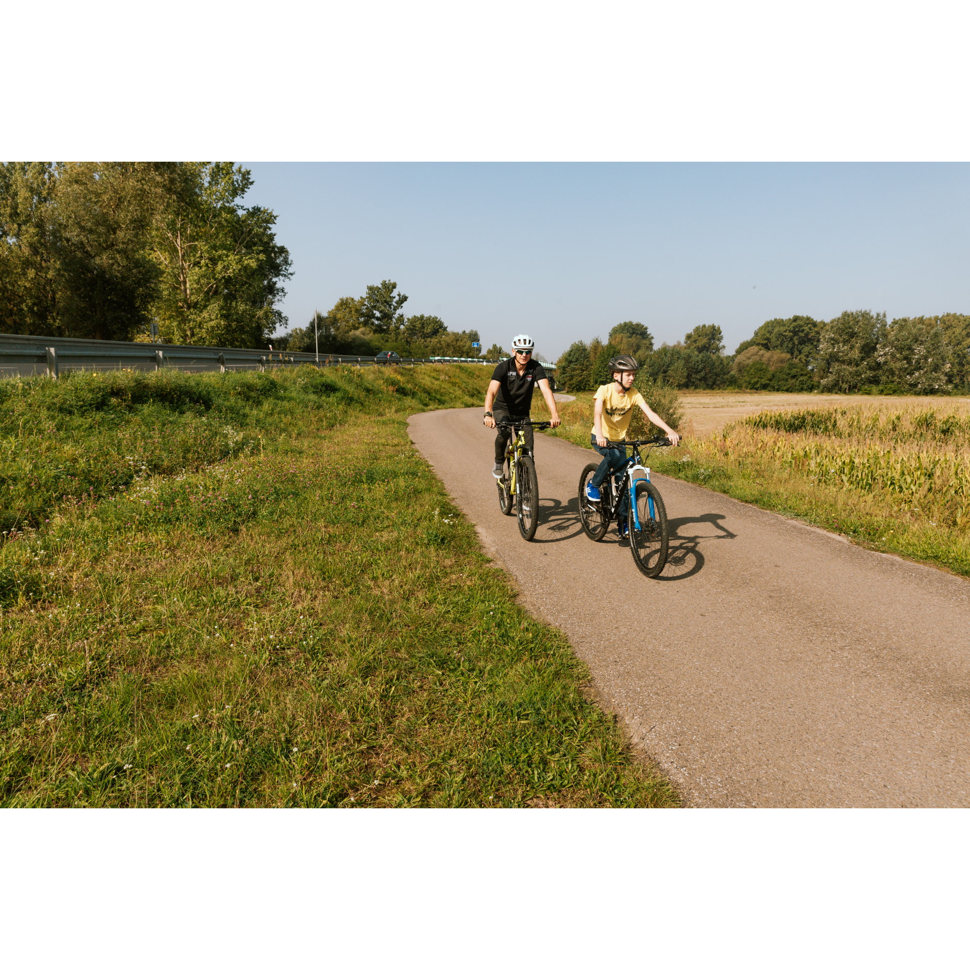 Cyclists on a side road