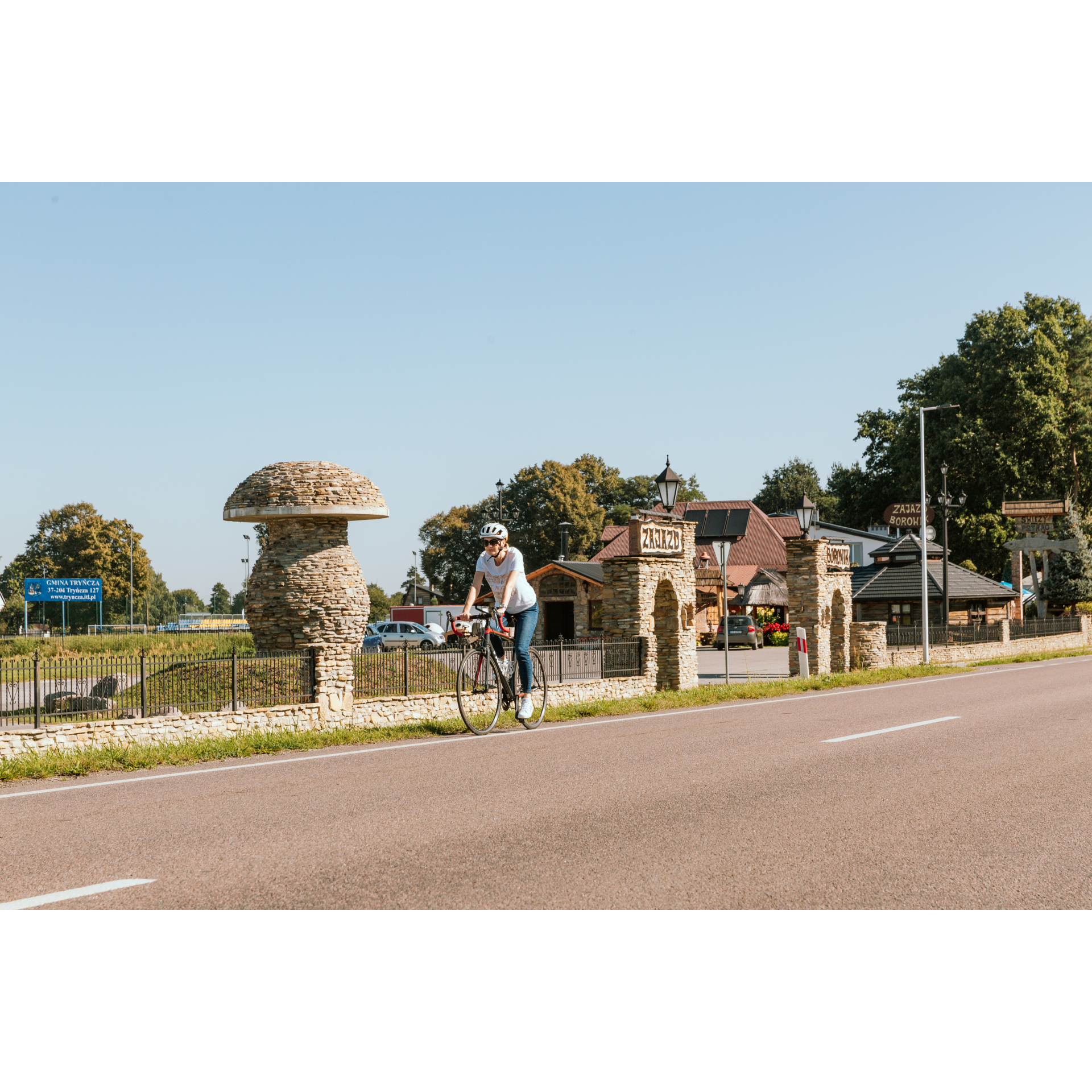 Cyclist and stone mushroom