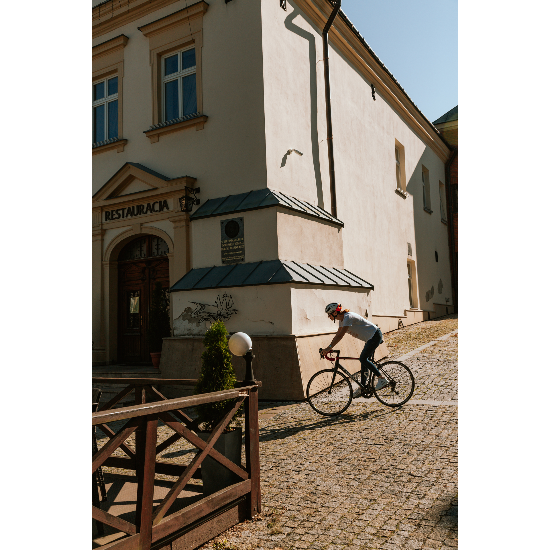 Cyclist and restaurant