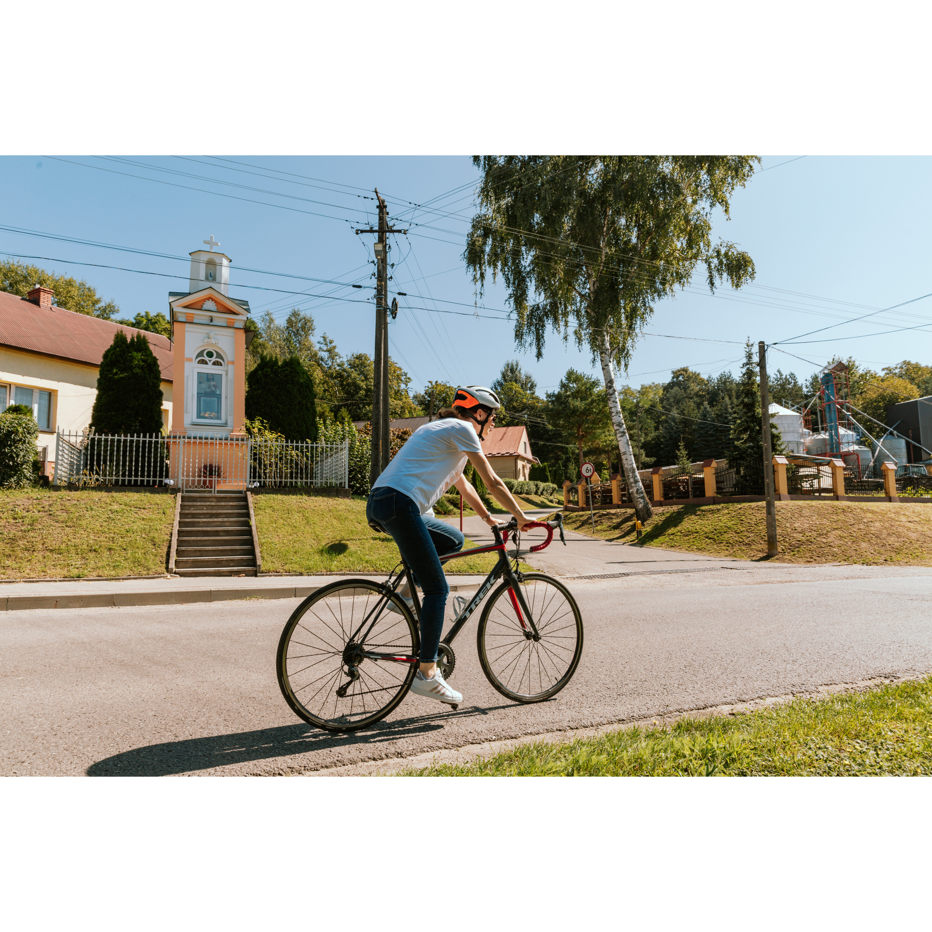 A cyclist at the chapel