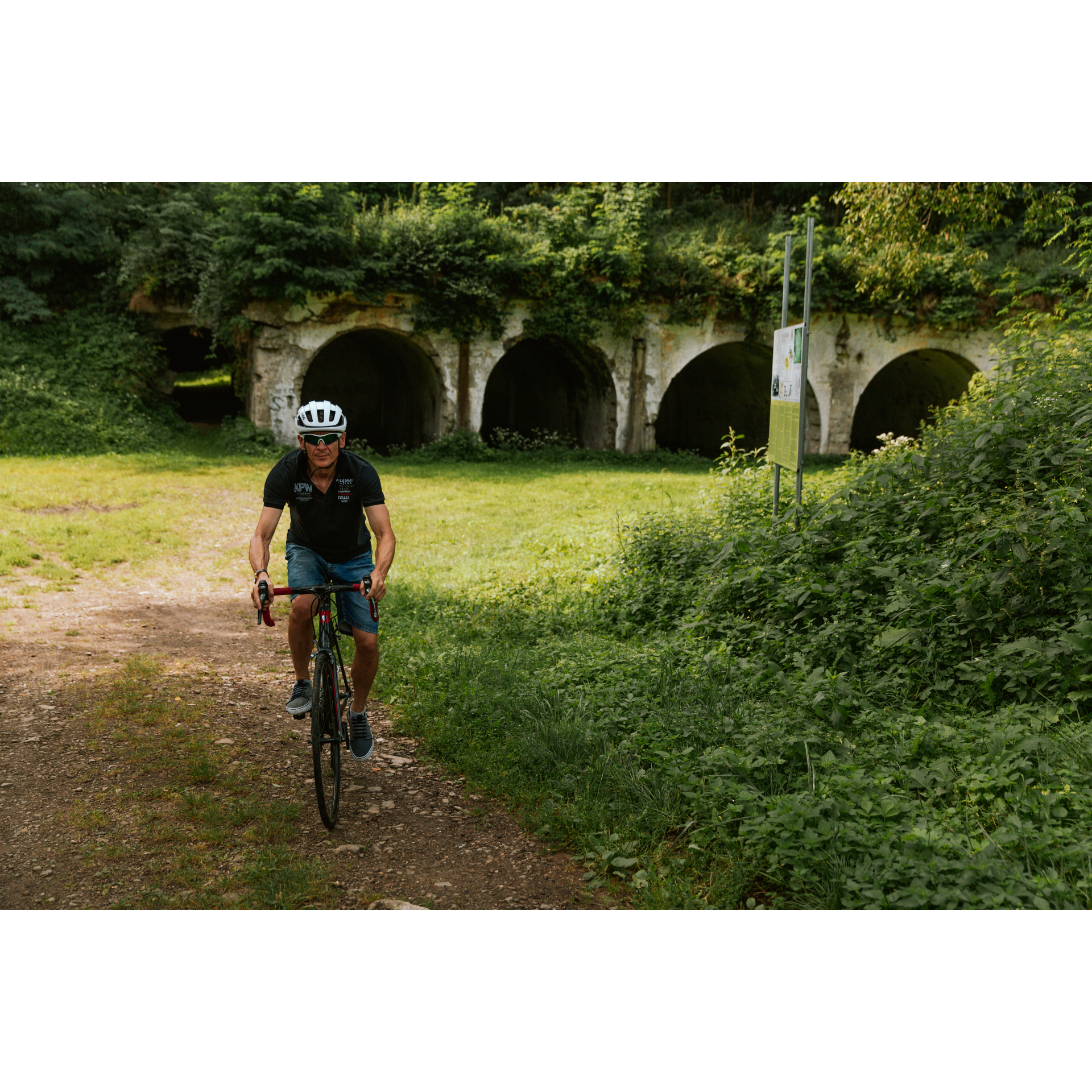Cyclist near the tunnels