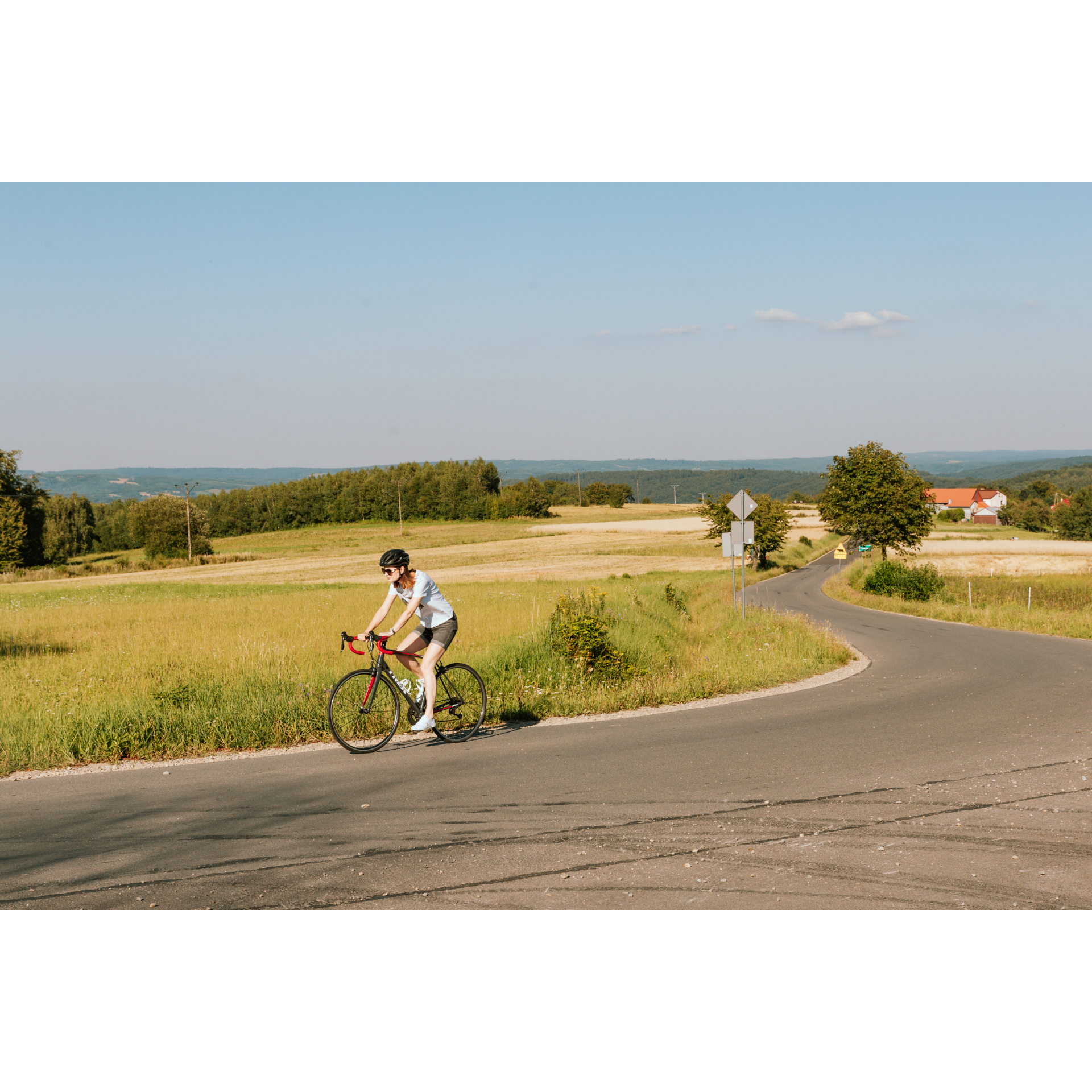 Cyclist on a winding road