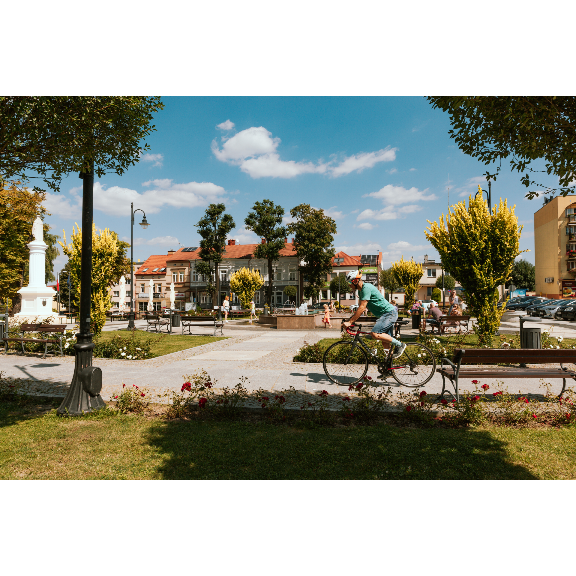 Cyclist on the city square