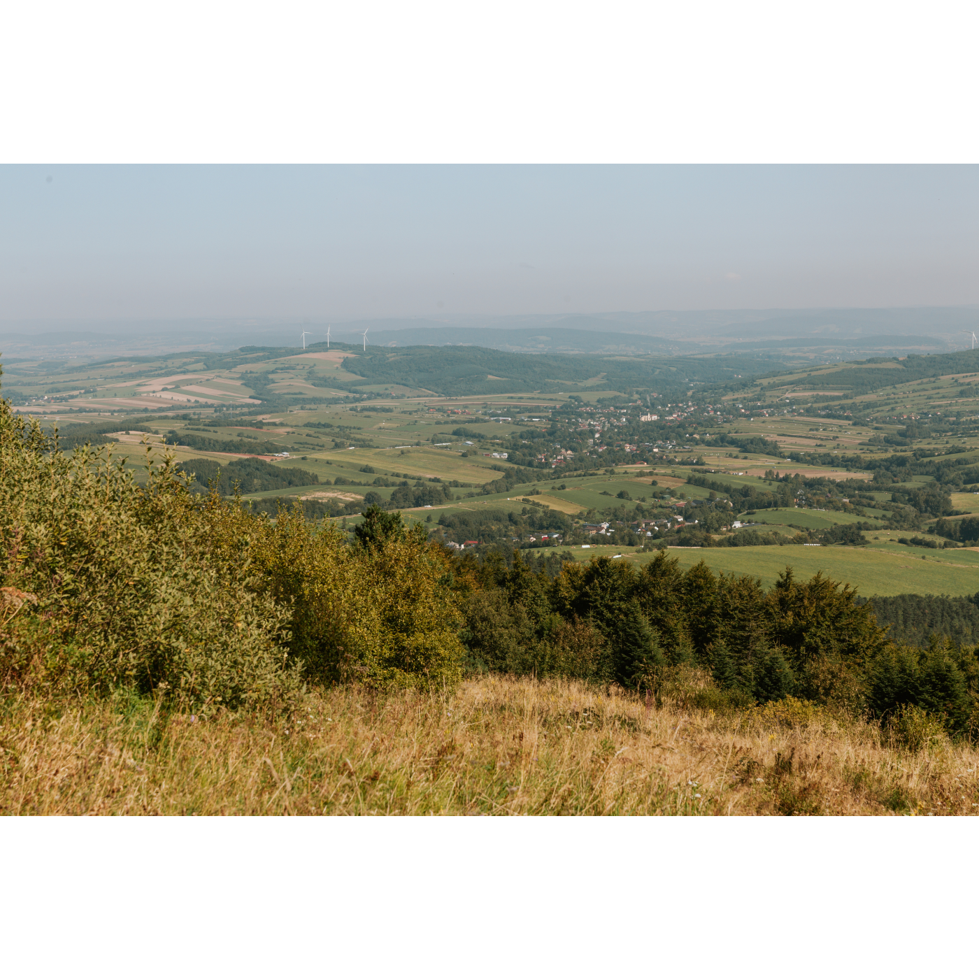 View from the hill to the valley - fields, forests and houses